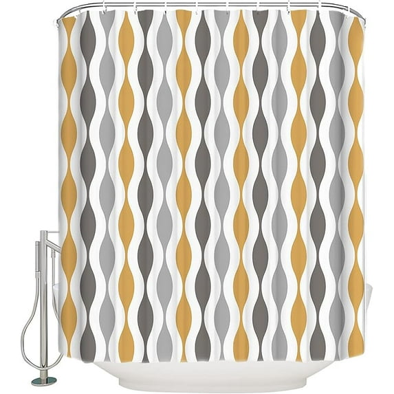 Shower Curtain, Mid-Century Modern Geometric Yellow Gray Pattern Washable Shower Curtain With Hooks Bath Decor Fabric Shower Curtains For Bathroom, Hotel, Stalls, Bathtubs 72"W x 72"L