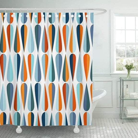Shower Curtain Mid Century Modern Retro with Drop Shapes in Tones Abstract for All and Purposes Waterproof Polyester Fabric Set with Hooks 70"W x 72"L (Pack of 1)