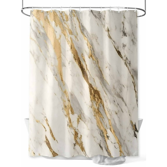 Shower Curtain, Minimalism White Marble Pattern Gold Crack Texture Abstract Washable Shower Curtain with Hooks Bath Decor Fabric Shower Curtains for Bathroom, Hotel, Stalls, Bathtubs, 36x78 Inch