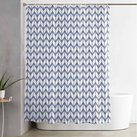 Shower Curtain, Minimalist Geometric Stripe Art Waterproof Shower Curtain Set with Hooks for Bathroom Showers,Stalls and Bathtubs,54x78In Abstract Blue Herringbone