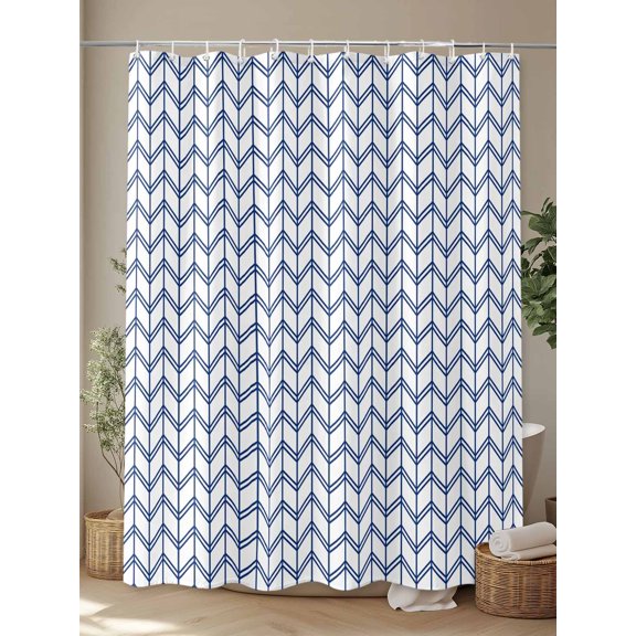 Shower Curtain, Minimalist Geometric Stripe Art Waterproof Shower Curtain Set with Hooks for Bathroom Showers,Stalls and Bathtubs,72x78In Abstract Blue Herringbone