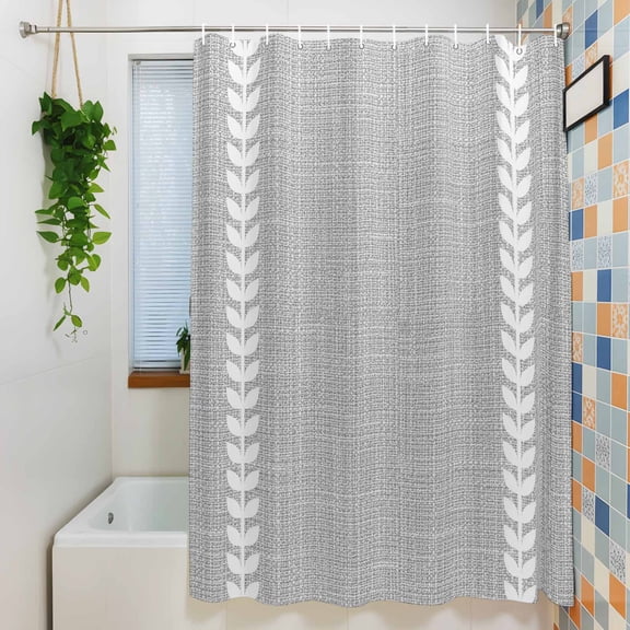Shower Curtain, Minimalist Light Gray Waterproof Polyester Fabric Bath Curtain with Hooks for Bathroom Bathtub Stalls, White Herringbone Stripe 36x72IN