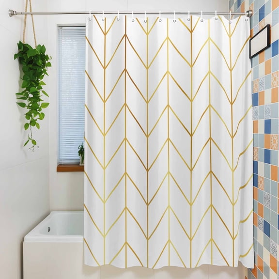 Shower Curtain, Minimalist Yellow Herringbone Arrow Waterproof Polyester Fabric Bath Curtain with Hooks for Bathroom Bathtub Stalls, Abstract Geometric Line 36x72IN