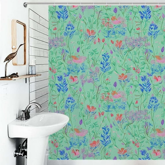 Shower Curtain Mint Green Floral Textile Design Bathroom Waterproof Polyester Home Ration Curtain With Hook
