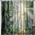 thumbnail image 1 of Shower Curtain: Misty Forest Scene with Sunlight Impressionist Landscape Design, 1 of 5