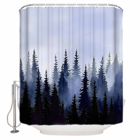 Shower Curtain, Misty Forest Shadow Waterproof Shower Curtain Set with Hooks for Bathroom Showers,Stalls and Bathtubs,36x72In Modern Minimalist Art