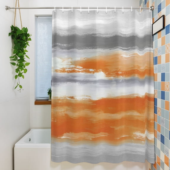 Shower Curtain, Modern Abstract Canvas Art Waterproof Polyester Fabric Bath Curtain with Hooks for Bathroom Bathtub Stalls, Orange Gray Striped 36x72IN