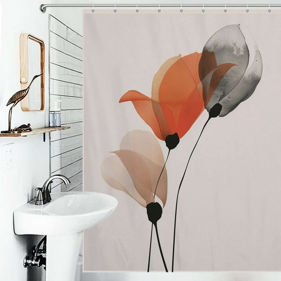 Shower Curtain Modern Art Flower Pattern Bath Curtain Polyester Fabric Bathroom Ration With Hooks