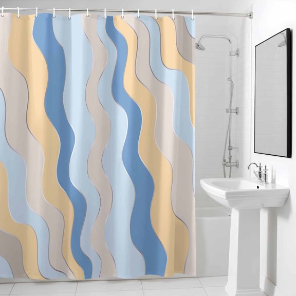 Shower Curtain,Modern Geometric Art Wavy Line Waterproof Shower Curtain Set with Hooks for Bathroom Showers,Stalls and Bathtubs,36x72in,Minimalist Colorful Stripe