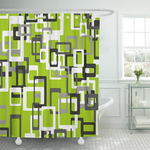 Shower Curtain Modern Lime Green Black Gray White 72"x72" Home Decor Waterproof Bath Bathroom Curtain Set with Hooks