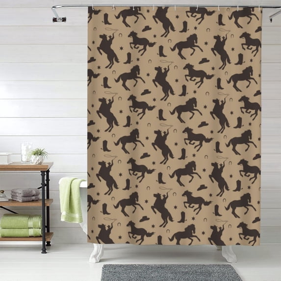 Shower Curtain, Modern Minimalist Cowboy Horse Waterproof Fabric Plastic Shower Curtain, Drying Fast Bathroom Curtain with 9 Buttonholes, Ruffle Shower Curtain 60x72in