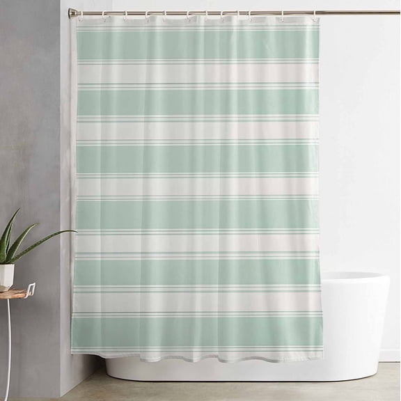 Shower Curtain Modern Minimalist Light Green Waterproof Shower Curtain Set with Hooks for Bathroom Showers,Stalls and Bathtubs,54x78InGeometric Stripe on Beige