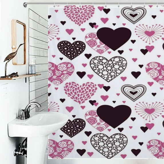 Shower Curtain Modern Romantic Art Love Dots Black And White Pink Polyester Waterproof Home Ration Curtain With Hook
