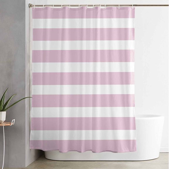 Shower Curtain Modern Striped Lines Waterproof Shower Curtain Set with Hooks for Bathroom Showers,Stalls and Bathtubs,54x78InPink and White