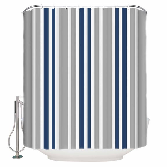 Shower Curtain, Modern Vertical Stripes Waterproof Shower Curtain Set with Hooks for Bathroom Showers,Stalls and Bathtubs,36x72In Navy Blue Grey White