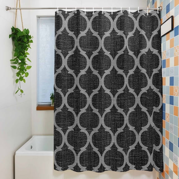 Shower Curtain, Moroccan Black Geometric Lattice Waterproof Polyester Fabric Bath Curtain with Hooks for Bathroom Bathtub Stalls, Vintage Medieval Pattern 36x72IN