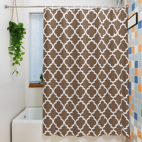 Shower Curtain, Moroccan Brown Geometric Waterproof Polyester Fabric Bath Curtain with Hooks for Bathroom Bathtub Stalls, Vintage Minimalist Art 36x72IN