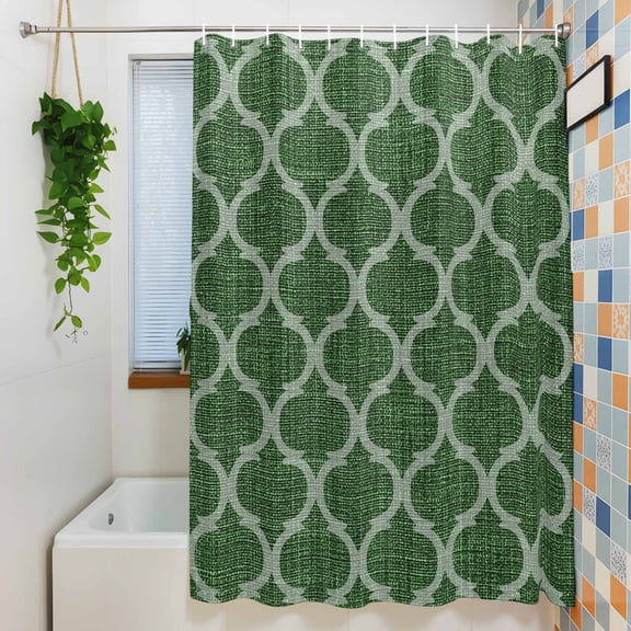 Shower Curtain, Moroccan Dark Green Geometric Waterproof Polyester Fabric Bath Curtain with Hooks for Bathroom Bathtub Stalls, Medieval Ethnic Pattern 36x72IN