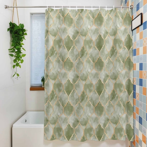 Shower Curtain, Morocco Sage Green Geometric Waterproof Polyester Fabric Bath Curtain with Hooks for Bathroom Bathtub Stalls, Abstract Marble Texture 36x72IN