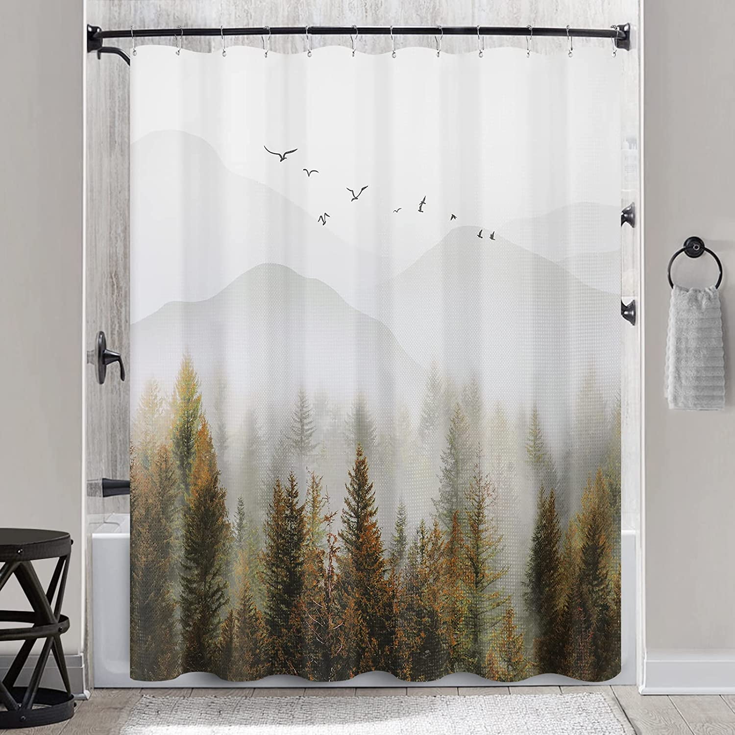 Shower Curtain Mountain Forest Nature Tree Fabric Shower Curtain Set Shower Curtain for Bathroom Water Repellent Shower Curtains Bathtubs Hotel, 72x84in Autumn