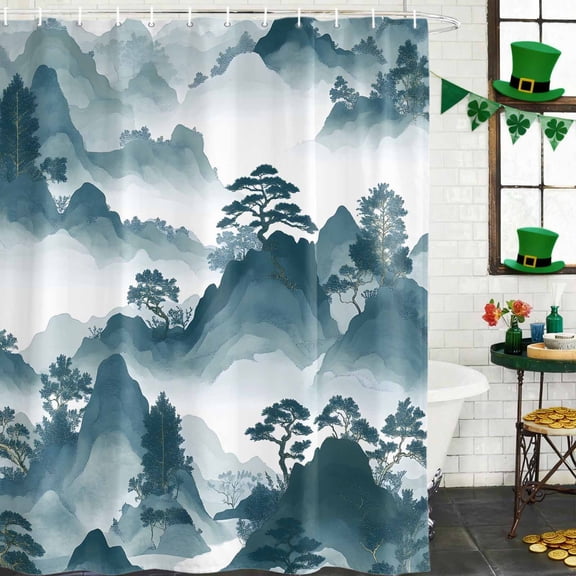 Shower Curtain, Mountain Garden Chinese Style Waterproof Shower Curtain Set with Hooks for Bathroom Showers,Stalls and Bathtubs,60x72In Chinoiserie Asian Scenic