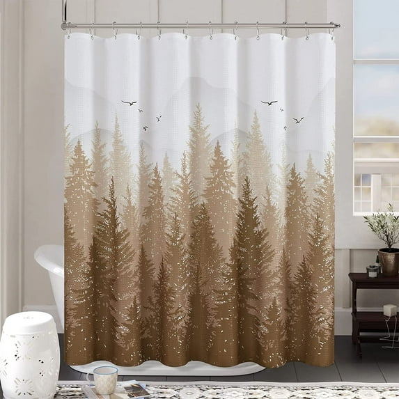 Shower Curtain Mountain Shower Curtain Forest Nature Tree Plant Brown Fabric Shower Curtains for Bathroom Water Repellent Shower Curtain Set Mocca Tan Chocolate Bathtubs Hotels, 72 x 72 inch