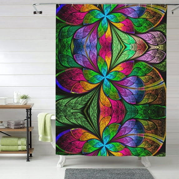 Shower Curtain, Multicolored Beautiful Flower Waterproof Fabric Plastic Shower Curtain, Drying Fast Bathroom Curtain with 9 Buttonholes, Ruffle Shower Curtain 60x72in