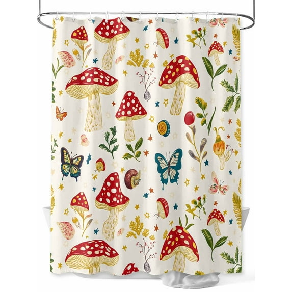 Shower Curtain Mushroom Leaf Shower Curtains for Bathroom, Waterproof Polyester Shower Curtain Set with Hooks, Extra Long 72" x 78" Butterfly