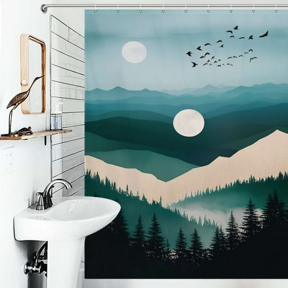 Shower Curtain Mystic Forest Moonlight Bathroom Waterproof Polyester Home Ration Curtain With Hook