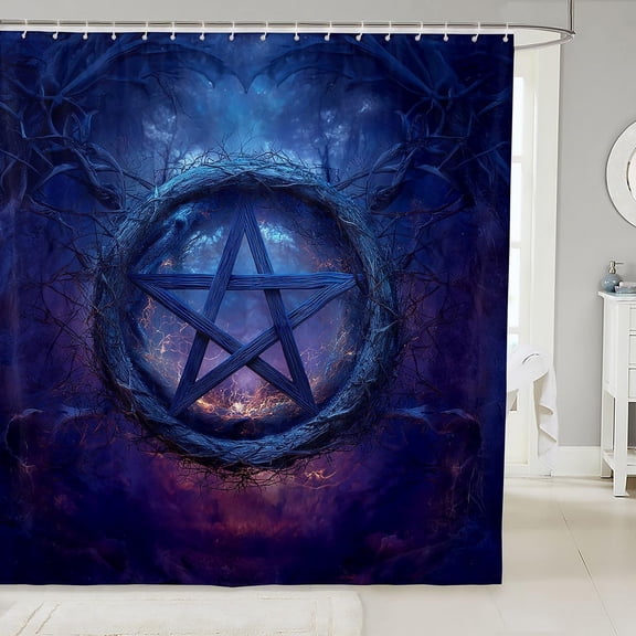 Shower Curtain Mystic Wicca Pentagram Dark Fantasy Blue Purple Forest Print Waterproof Bathroom Decoration for Bath