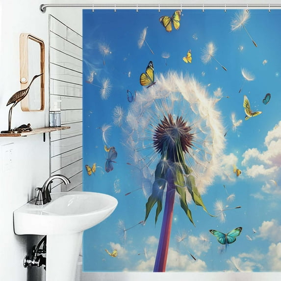 Shower Curtain Nature Spring Summer Dandelion Blue Sky Polyester Waterproof Home Ration Curtain With Hook