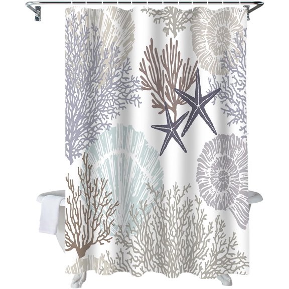 Shower Curtain Nautical Coastal Ocean Coral Shower Curtains for Bathroom Decor Beach Themed Grey Shower Curtain Sets with Hooks Waterproof Fabric Bath Curtain Small Stall 36" X 72"