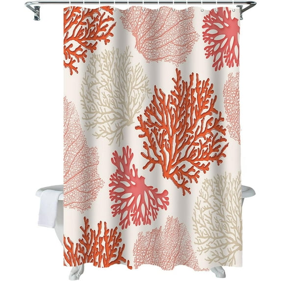 Shower Curtain Nautical Coastal Ocean Coral Shower Curtains for Bathroom Decor Beach Themed Pink Orange Shower Curtain Sets with Hooks Waterproof Fabric Bath Curtain Small Stall 36" X 72"