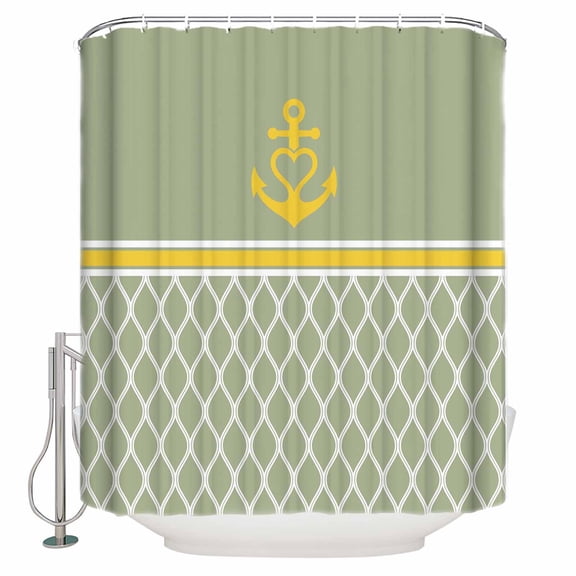 Shower Curtain, Nautical Yellow Anchor Waterproof Shower Curtain Set with Hooks for Bathroom Showers,Stalls and Bathtubs,72x72In Sage Green Back Stripe