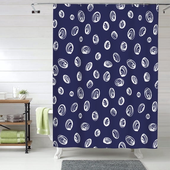Shower Curtain, Navy Abstractly Waterproof Fabric Plastic Shower Curtain, Drying Fast Bathroom Curtain with 9 Buttonholes, Ruffle Shower Curtain 60x72in