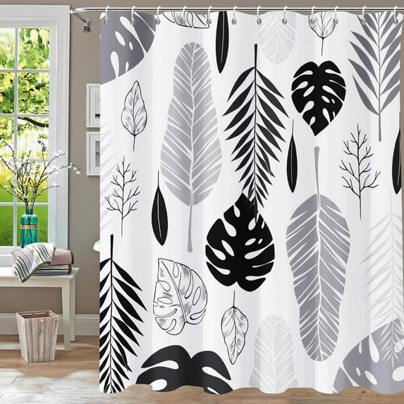 Shower Curtain,Navy Blue Floral Shower Curtains for Bathroom,Watercolor Ink Flowers Plant Leaf Bath Curtain Sets,Waterproof Fabric Cloth Shower Curtain Sets 72x72in with Hooks