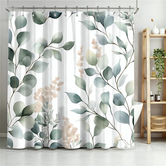 Shower Curtain Navy Blue Geometric Water Repellent Shower Curtain Set, With Hooks,Machine Washable, Modern Decorative Polyester Cloth Shower Curtains For Bathroom,36X72,Watercolor Eucalyptus