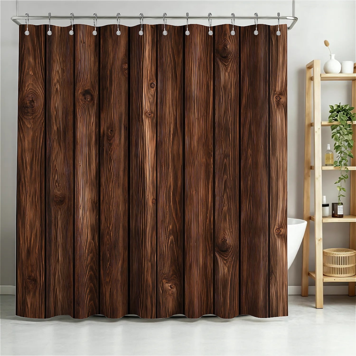ARTSLION Shower Curtain Navy Blue Geometric Water Repellent Shower Curtain Set, With Hooks，Machine Washable, Modern Decorative Polyester Cloth Shower Curtains For Bathroom,72X84,Brown Wood Texture
