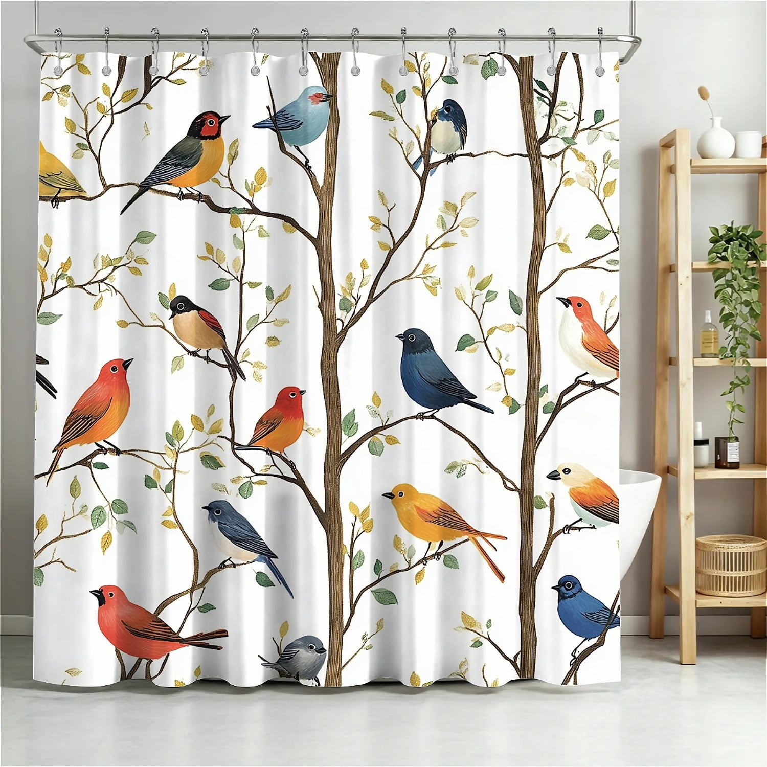 ARTSLION Shower Curtain Navy Blue Geometric Water Repellent Shower Curtain Set, With Hooks，Machine Washable, Modern Decorative Polyester Cloth Shower Curtains For Bathroom,72X78,Birds