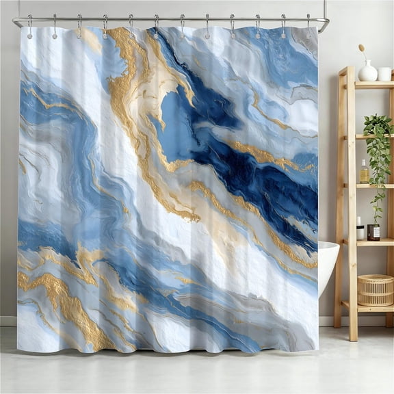 Shower Curtain Navy Blue Geometric Water Repellent Shower Curtain Set, with Hooks,Machine Washable, Modern Decorative Polyester Cloth Shower Curtains for Bathroom