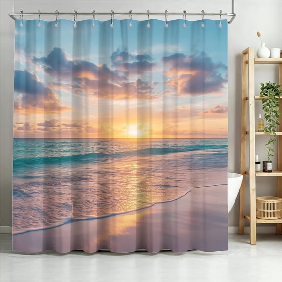 Shower Curtain Navy Blue Geometric Water Repellent Shower Curtain Set, With Hooks，Machine Washable, Modern Decorative Polyester Cloth Shower Curtains For Bathroom,36"X72",Aurora Shore