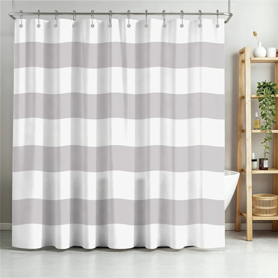 Shower Curtain Navy Blue Geometric Water Repellent Shower Curtain Set, With Hooks,Machine Washable, Modern Decorative Polyester Cloth Shower Curtains For Bathroom,36X72,Light Gray Wavy Stripe