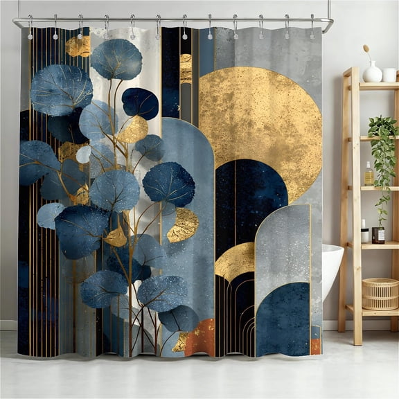 Shower Curtain Navy Blue Geometric Water Repellent Shower Curtain Set, with Hooks,Machine Washable, Modern Decorative Polyester Cloth Shower Curtains for Bathroom