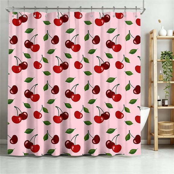 ARTSLION Shower Curtain Navy Blue Geometric Water Repellent Shower Curtain Set, With Hooks,Machine Washable, Modern Decorative Polyester Cloth Shower Curtains For Bathroom,72X72,Pink Cherry Pattern