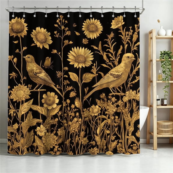 ARTSLION Shower Curtain Navy Blue Geometric Water Repellent Shower Curtain Set, With Hooks,Machine Washable, Modern Decorative Polyester Cloth Shower Curtains For Bathroom,72X84,Golden Meadow