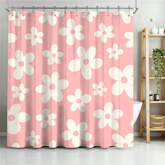 Shower Curtain Navy Blue Geometric Water Repellent Shower Curtain Set, With Hooks，Machine Washable, Modern Decorative Polyester Cloth Shower Curtains For Bathroom,72"X72",Blush Bloom