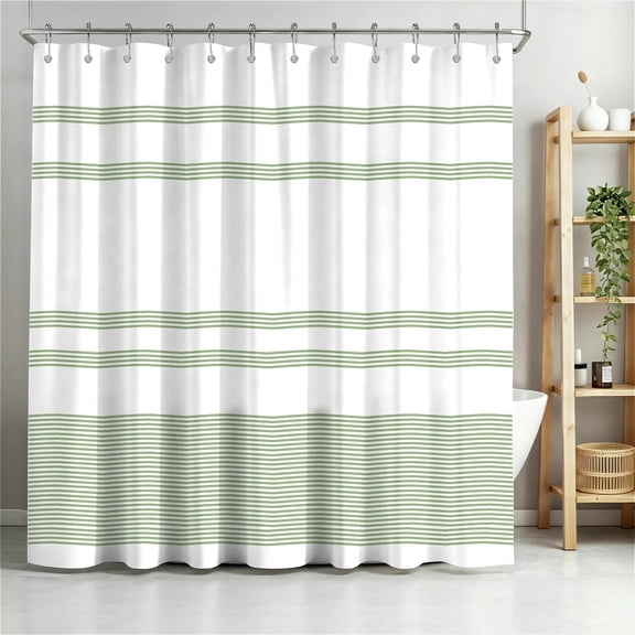 Shower Curtain Navy Blue Geometric Water Repellent Shower Curtain Set, With Hooks，Machine Washable, Modern Decorative Polyester Cloth Shower Curtains For Bathroom,72"x72",Sage Wavy