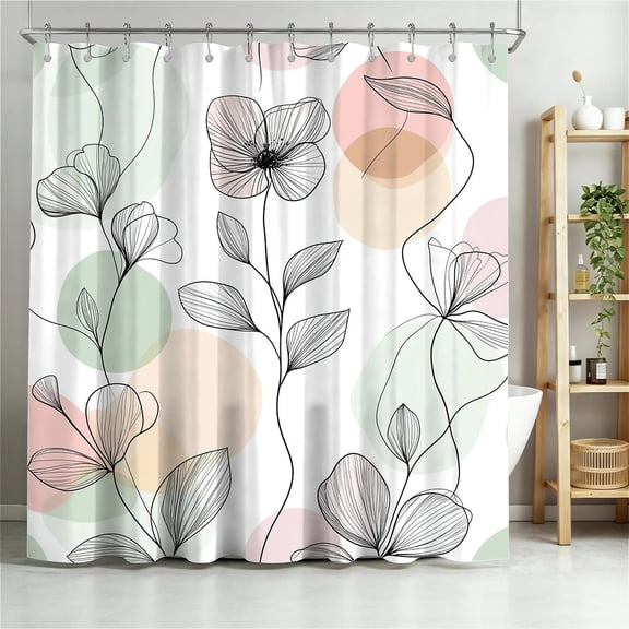 Shower Curtain Navy Blue Geometric Water Repellent Shower Curtain Set, With Hooks，Machine Washable, Modern Decorative Polyester Cloth Shower Curtains For Bathroom,36"x72",Line Bloom
