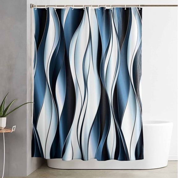 Shower Curtain Navy Blue Gradient Stripes Waterproof Shower Curtain Set with Hooks for Bathroom Showers,Stalls and Bathtubs,54x78InTwist Abstract Line