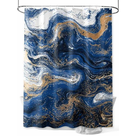 Shower Curtain Navy Blue Marble Bathroom Curtains with Hooks, Waterproof Fabric Abstract Fluid Art Bath Shower Curtains Set for Bathroom Bathtubs Decor 36x72 Inch